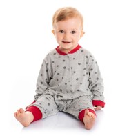 pijama bebe menino longo cinza com bolinhas